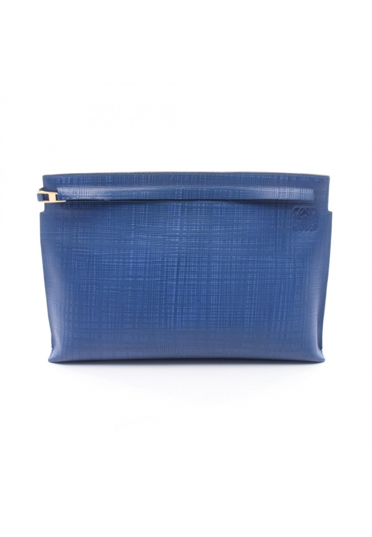 LOEWE Pre-Loved LOEWE T pouch Anagram linen Clutch bag leather blue