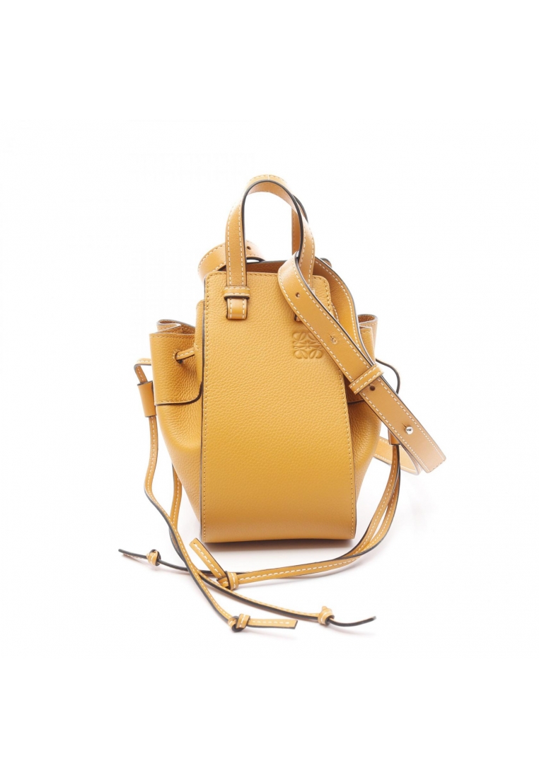 LOEWE Pre-Loved LOEWE hammock drawstring bag mini Handbag leather Orange yellow 2WAY