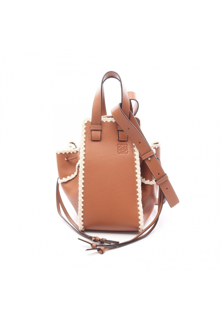LOEWE Pre-Loved LOEWE hammock crochet Small Handbag leather Brown off white 2WAY