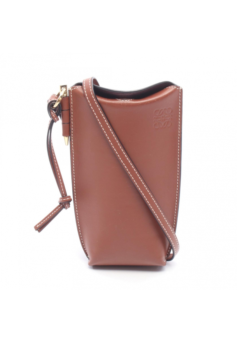 LOEWE Pre-Loved LOEWE GATE POCKET gate pocket Shoulder bag leather Brown