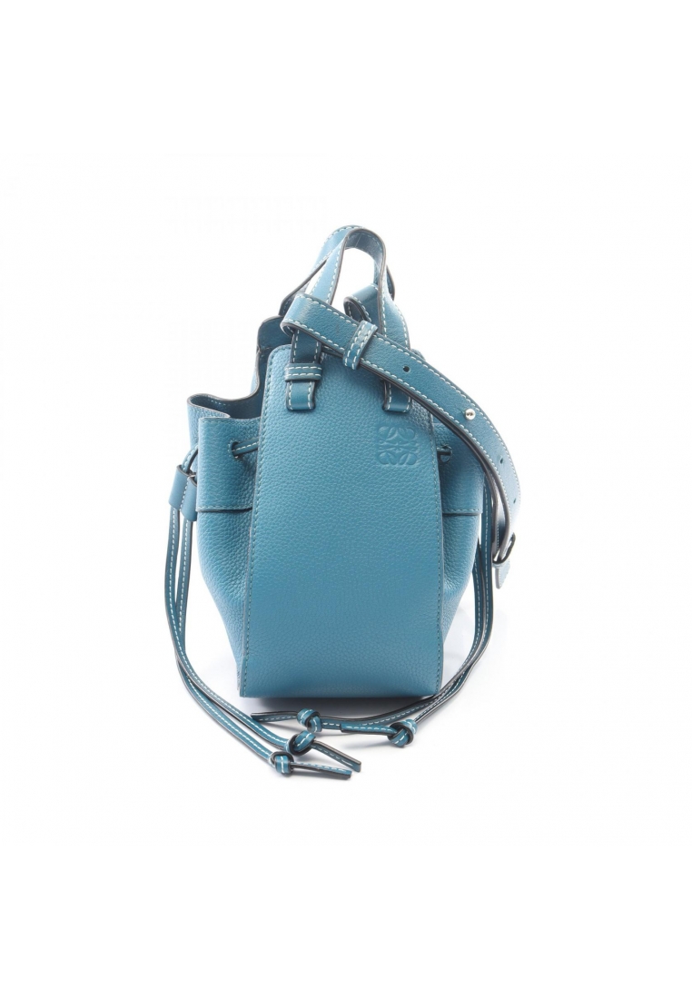LOEWE Pre-Loved LOEWE hammock drawstring bag mini 2WAY Handbag leather Blue green