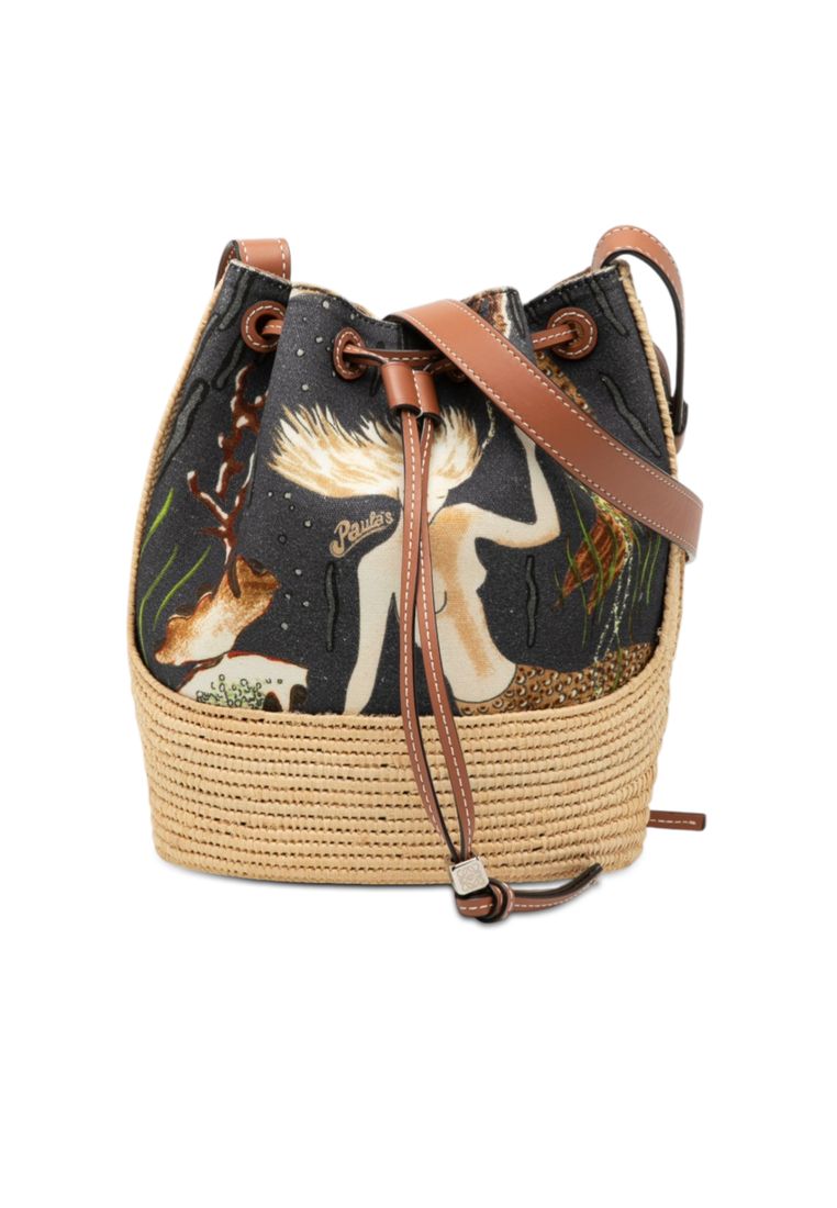 LOEWE Pre-Loved Loewe Paulas Ibiza Small Canvas Mermaid Print Balloon Drawstring Bucket Bag