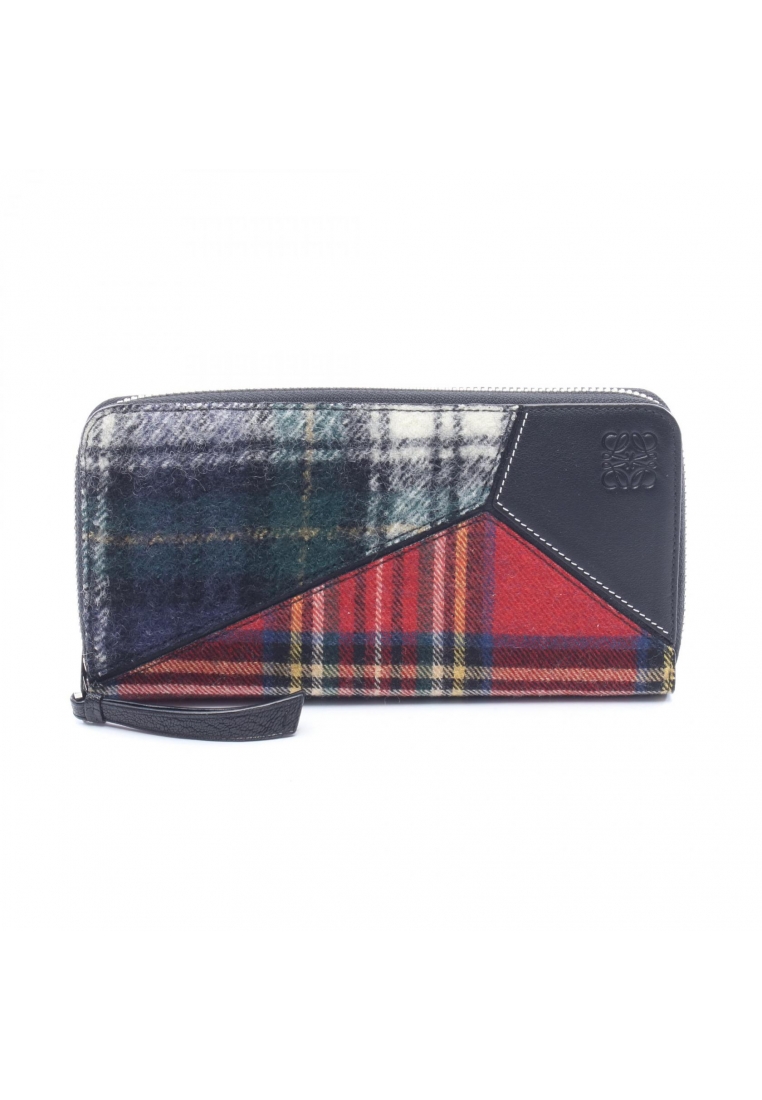 LOEWE Pre-Loved LOEWE PUZZLE AROUND WALLET round zipper long wallet fabric leather multicolor