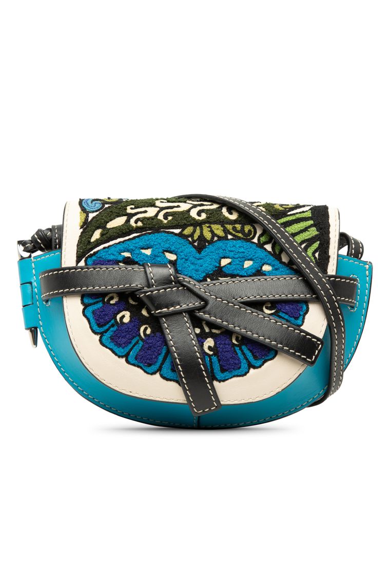 LOEWE Pre-Loved Loewe William De Morgan Mini Embroidered Leather Floral Gate Crossbody