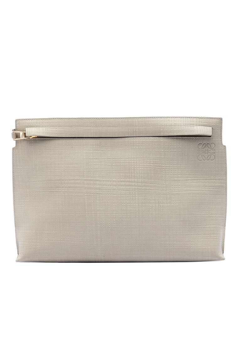LOEWE Pre-Loved Loewe Large Linen Embossed Calfskin Anagram T Pouch