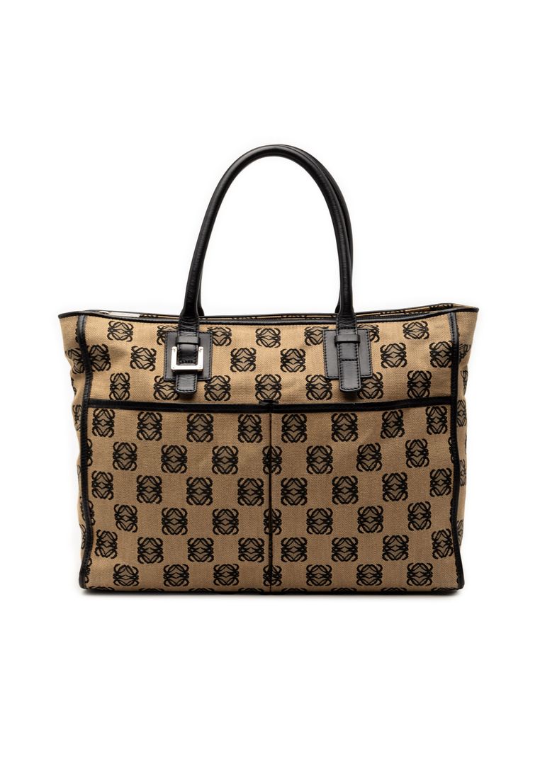 LOEWE Pre-Loved Loewe Anagram Canvas Repeat Tote