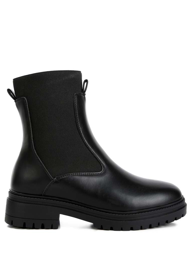 London Rag Black Faux Leather Chunky Chelsea Boots