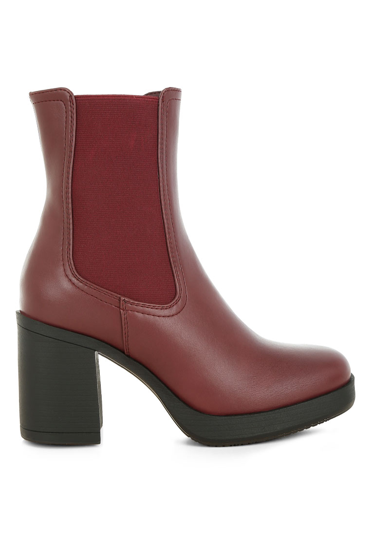 London Rag Faux Leather Chelsea Boots In Burgundy
