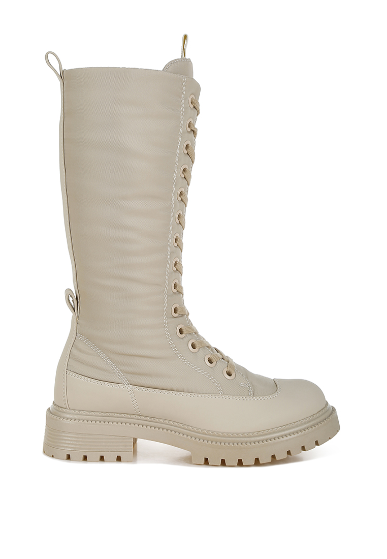 London Rag Anti-Skid Lace-Up Combat Boots in Beige