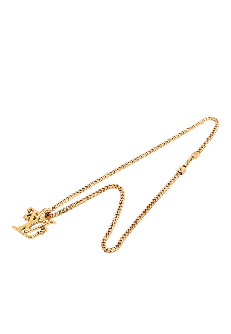 Louis Vuitton Pre-Loved Louis Vuitton Nigo Gold Plated Squared Logo Pendant Necklace