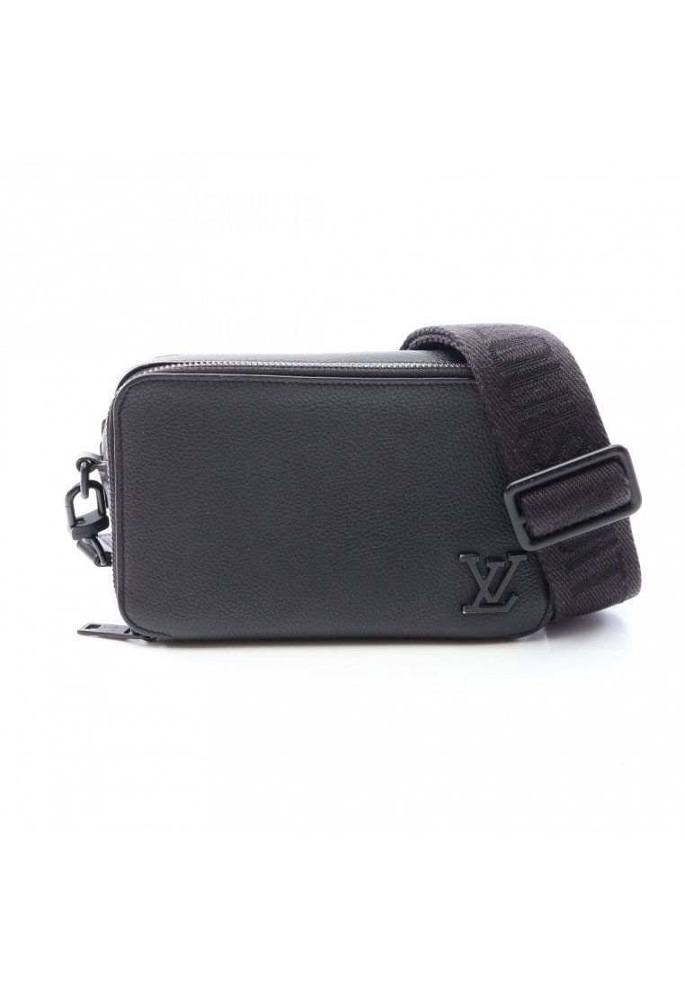 Louis Vuitton Pre-Loved Louis Vuitton alpha Wearable wallet LV Aerogram shoulder wallet leather blac