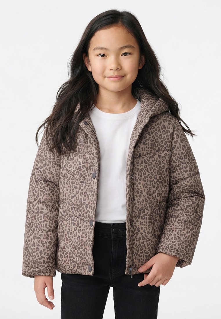 MANGO KIDS Leopard Print Padded Anorak Jacket