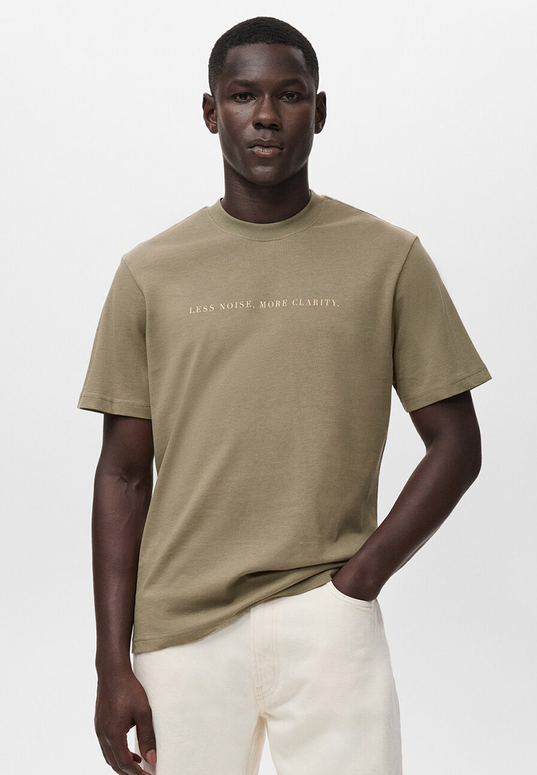 MANGO Man 100% Cotton Text T-Shirt