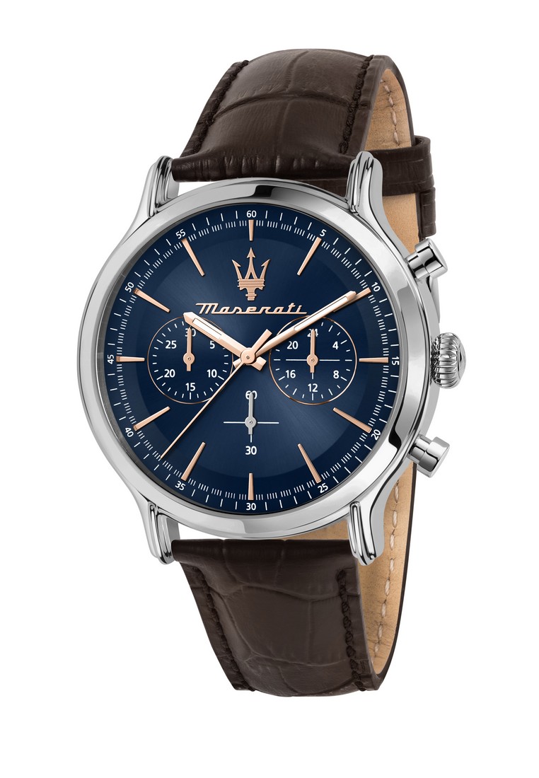Maserati 【2 Years Warranty】Maserati Epoca 42mm Blue Dial Brown Leather Chronograph Men's Quartz Watc