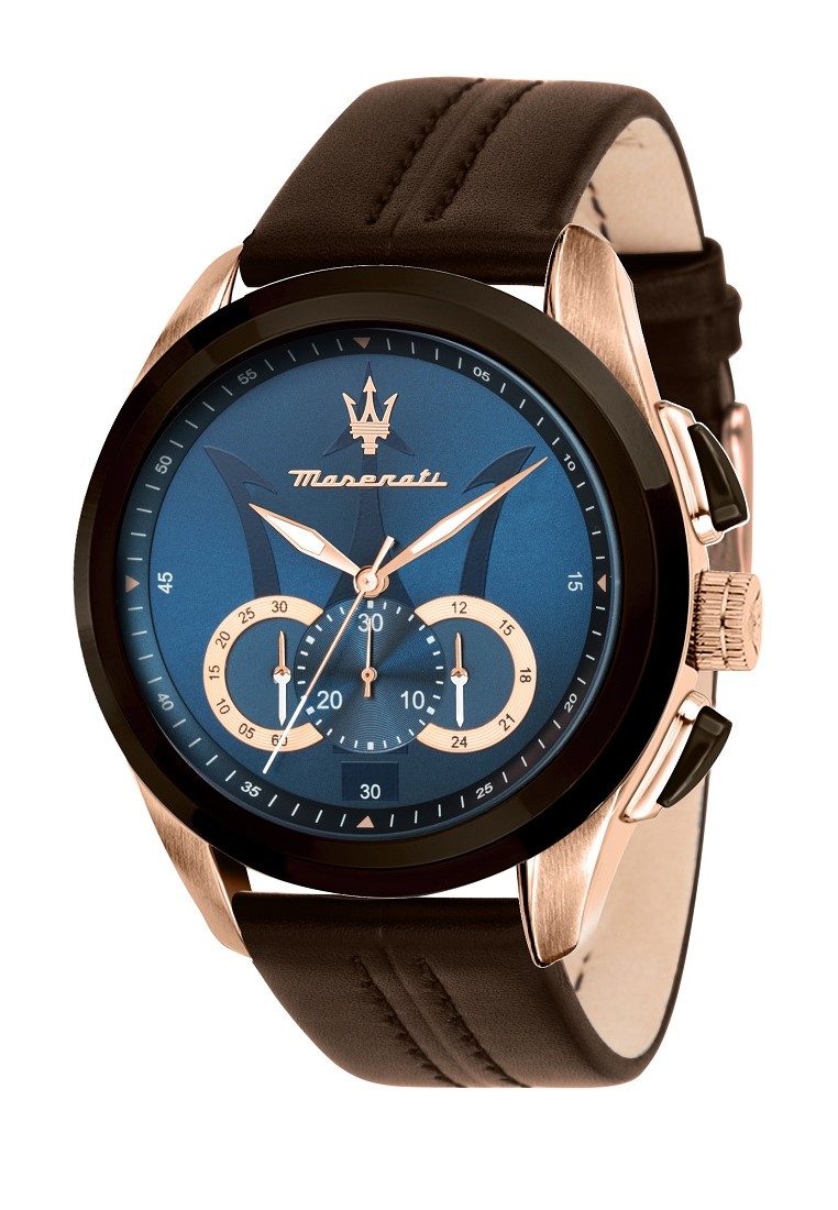 Maserati 【2 Years Warranty】Maserati Traguardo 45mm Brown Leather Men's Quartz Chronograph Watch R887