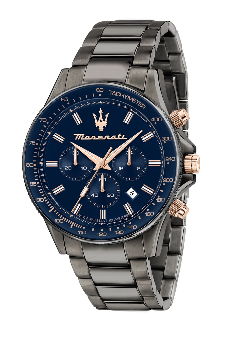Maserati 【2 Years Warranty】Maserati Sfida 44mm Blue Dial Dark Grey Stainless Steel Chronograph Men's