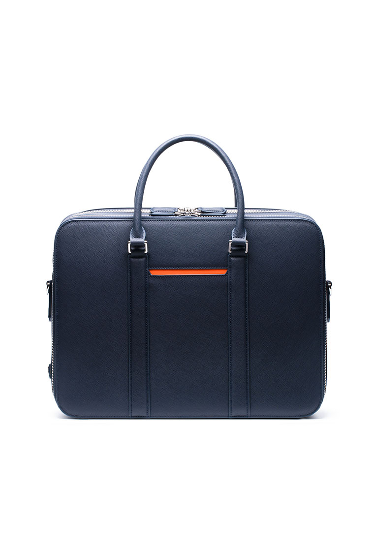 Maverick & Co. Maverick & Co. - Manhattan Double-Zip Leather Briefcase (For Tech) - Navy