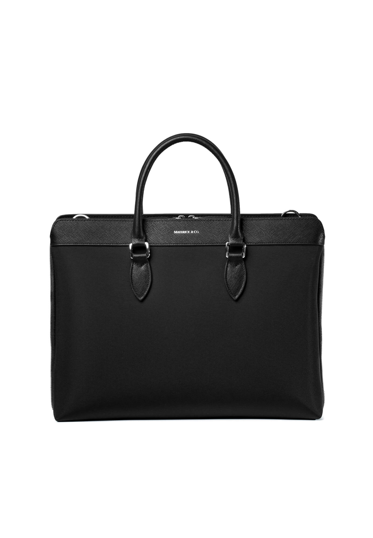 Maverick & Co. Alpha Leather-Trimmed Briefcase Black