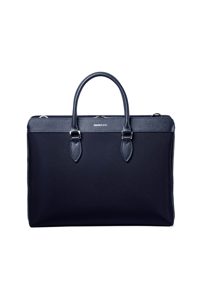 Maverick & Co. Alpha Leather-Trimmed Briefcase (Navy)