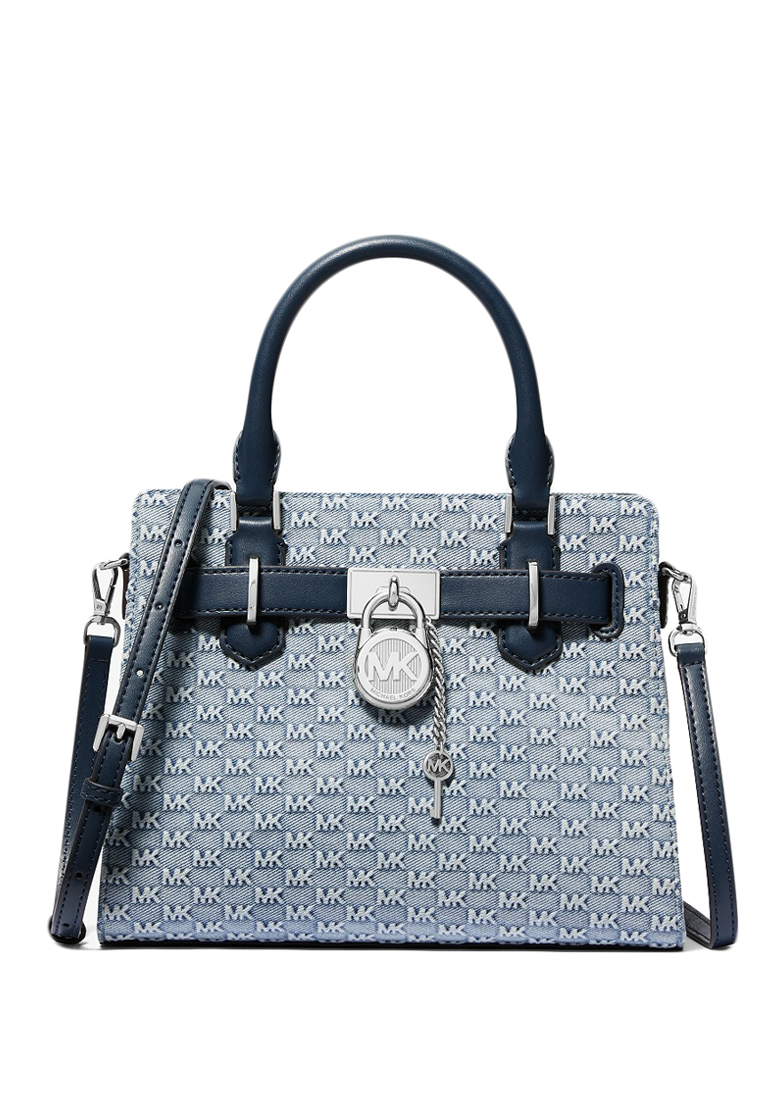 Michael Kors Hamilton Small Logo Embossed Washed Denim Satchel - Light Denim