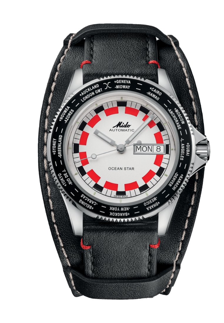 Mido Mido Ocean Star Worldtimer Silver Dial Black Leather Band 80 Hours Power Reserve Automatic Watc