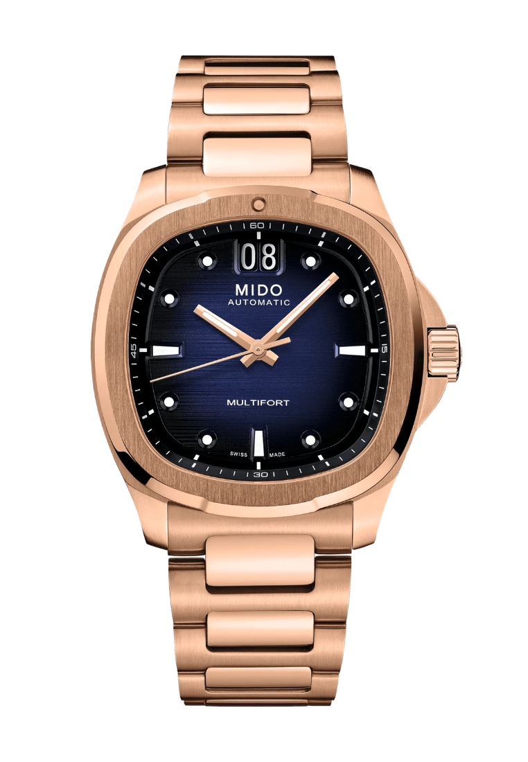 Mido Mido Multifort TV Big Date Blue Dial Rose Gold PVD Stainless Steel Band Automatic Watch M049526