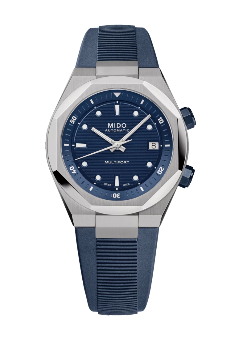 Mido Mido Multifort 8 Two Crowns Octagonal Shaped Bezel Blue Dial Blue Rubber Band Automatic Watch M