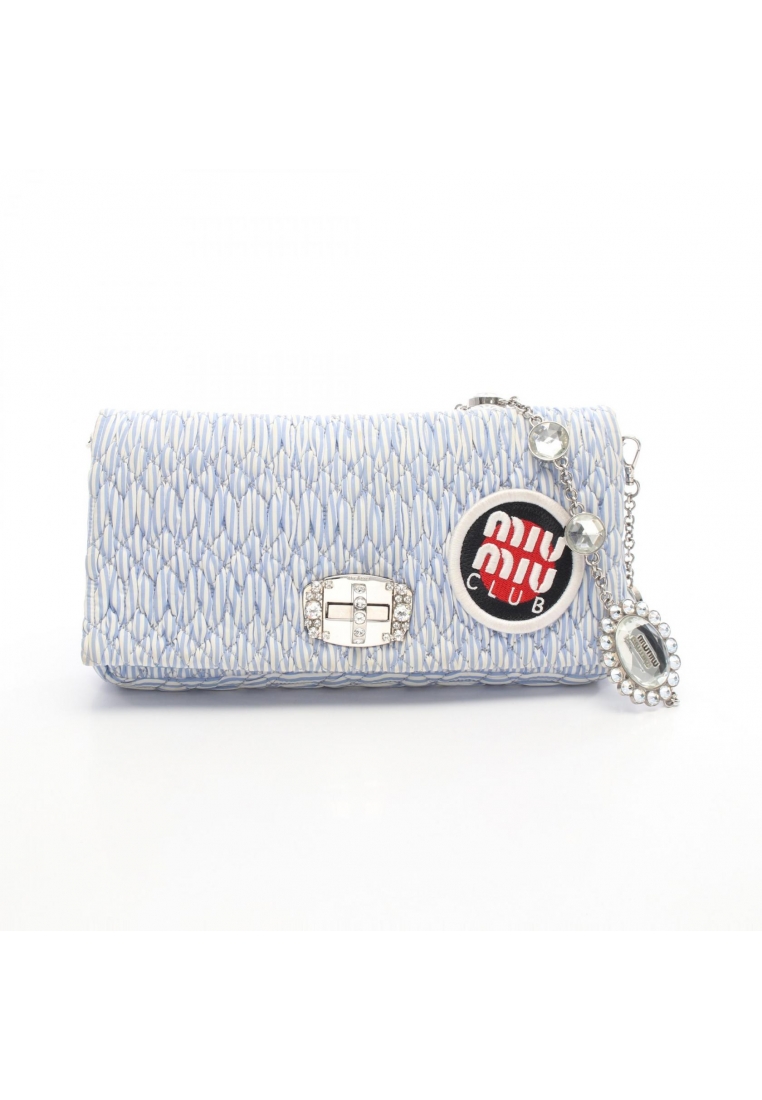 Miu Miu Pre-Loved MIU MIU miu miu CLUB matelasse chain shoulder bag stripe fabric Light blue Bijou