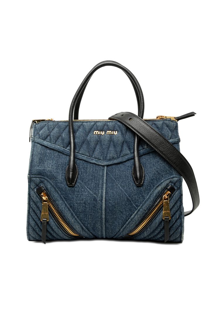 Miu Miu Pre-Loved Miu Miu Matelasse Denim Biker Tote