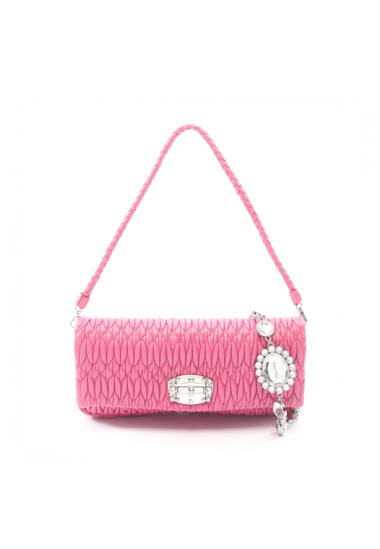 MIU MIU Pre-Loved MIU MIU NAPPA CRYSTAL matelasse chain shoulder bag leather Pink purple