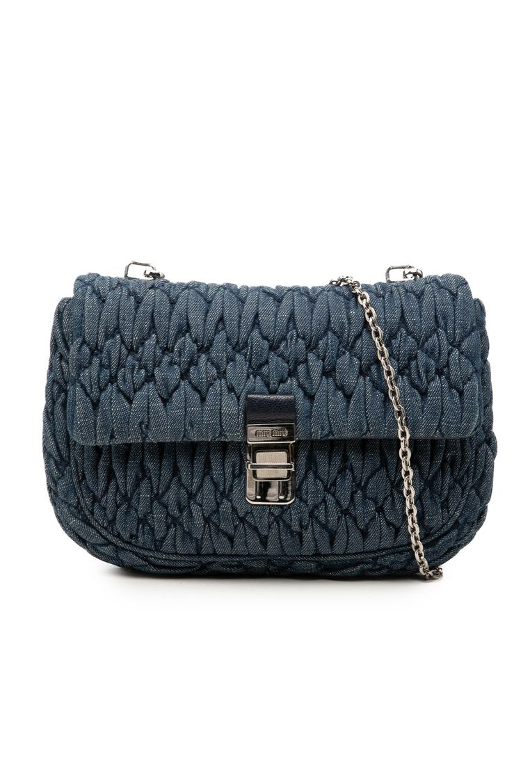 Miu Miu Pre-Loved Miu Miu Matelasse Denim Crystal Chain Satchel
