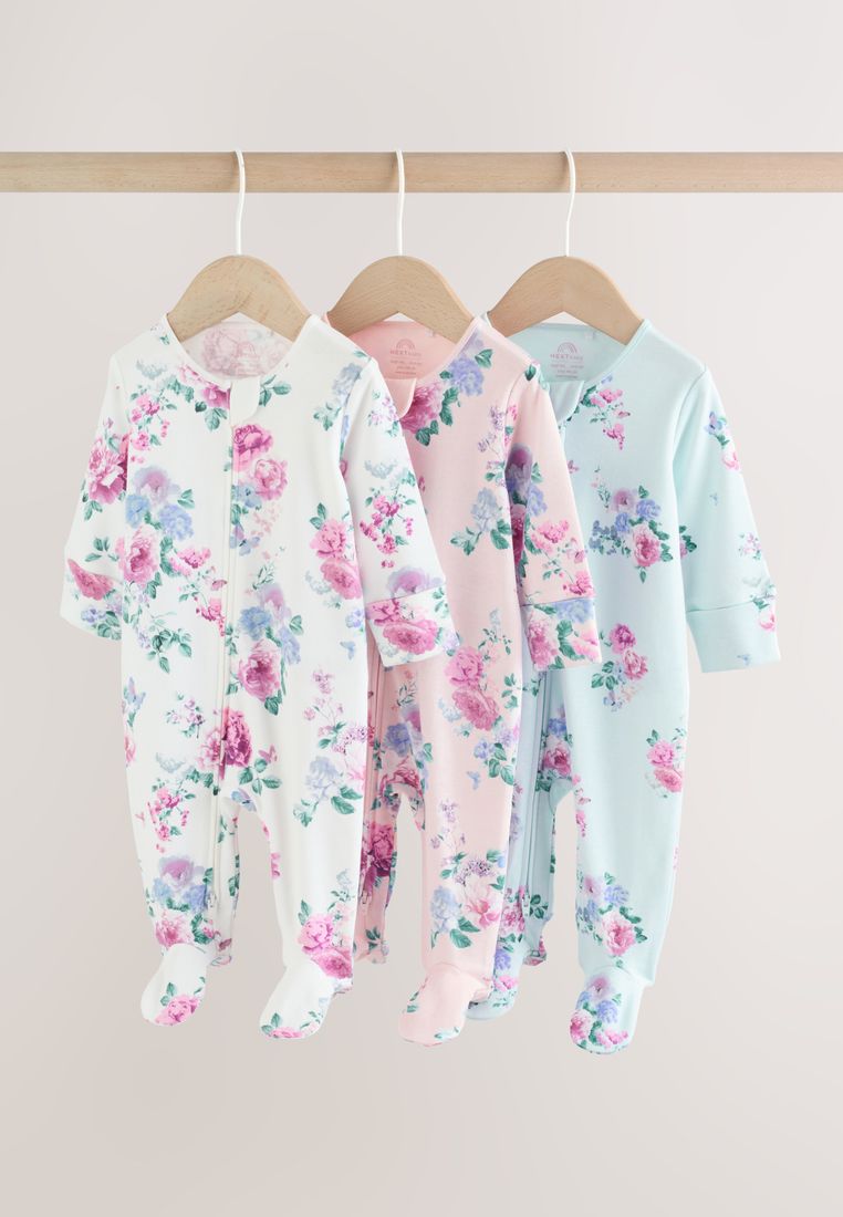 NEXT Two Way Zip Baby Sleepsuit 3 Pack