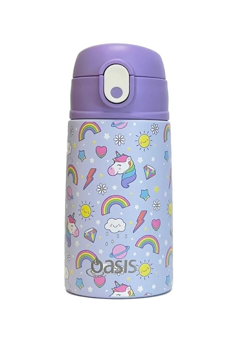 Oasis Oasis Kids' Water Bottle with Sipper Silicone Straw 400ML - Rainbow Unicorns