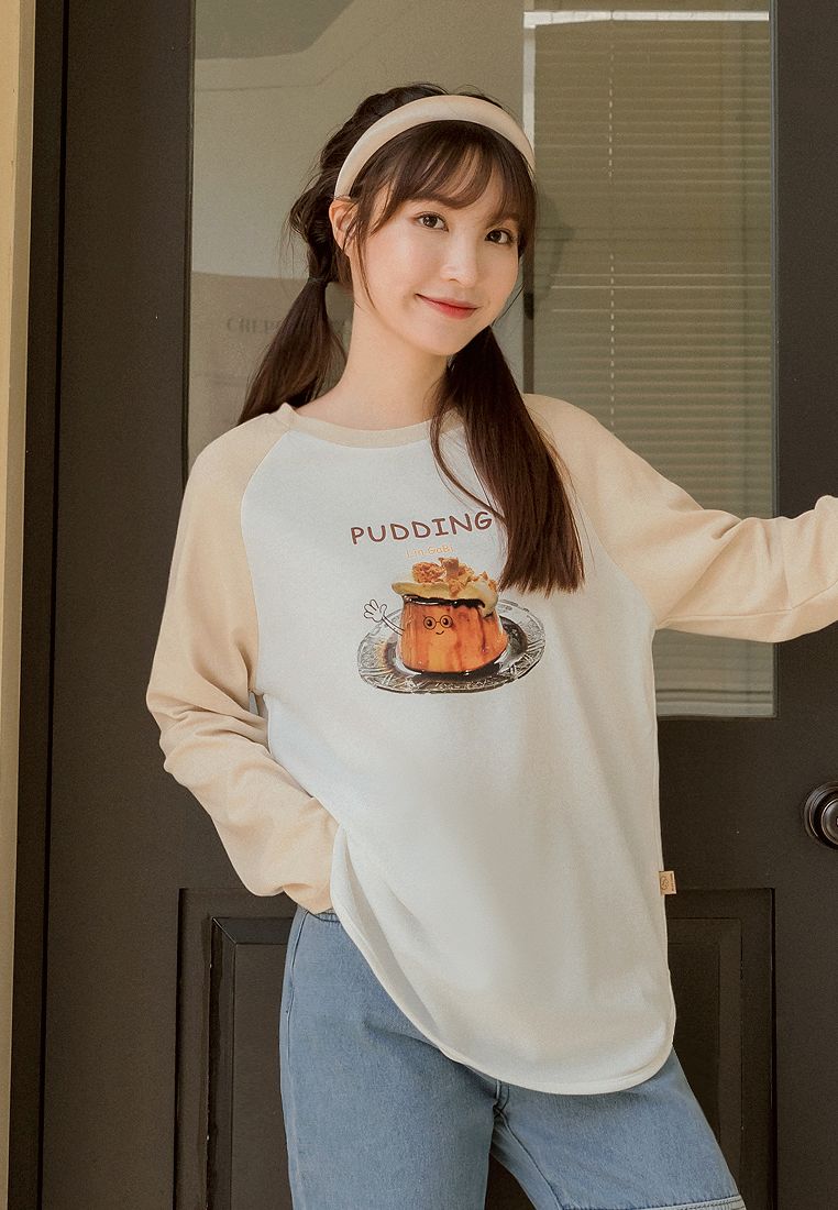 OBSTYLE Pudding Print Cotton Raglan Top [IG0030]