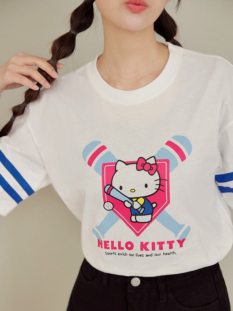 OBSTYLE KITTY Baseball Print Short T-Shirt [IK0030]