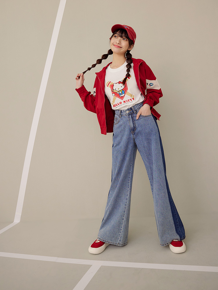 OBSTYLE KITTY Baseball Print Short T-Shirt [IK0030]