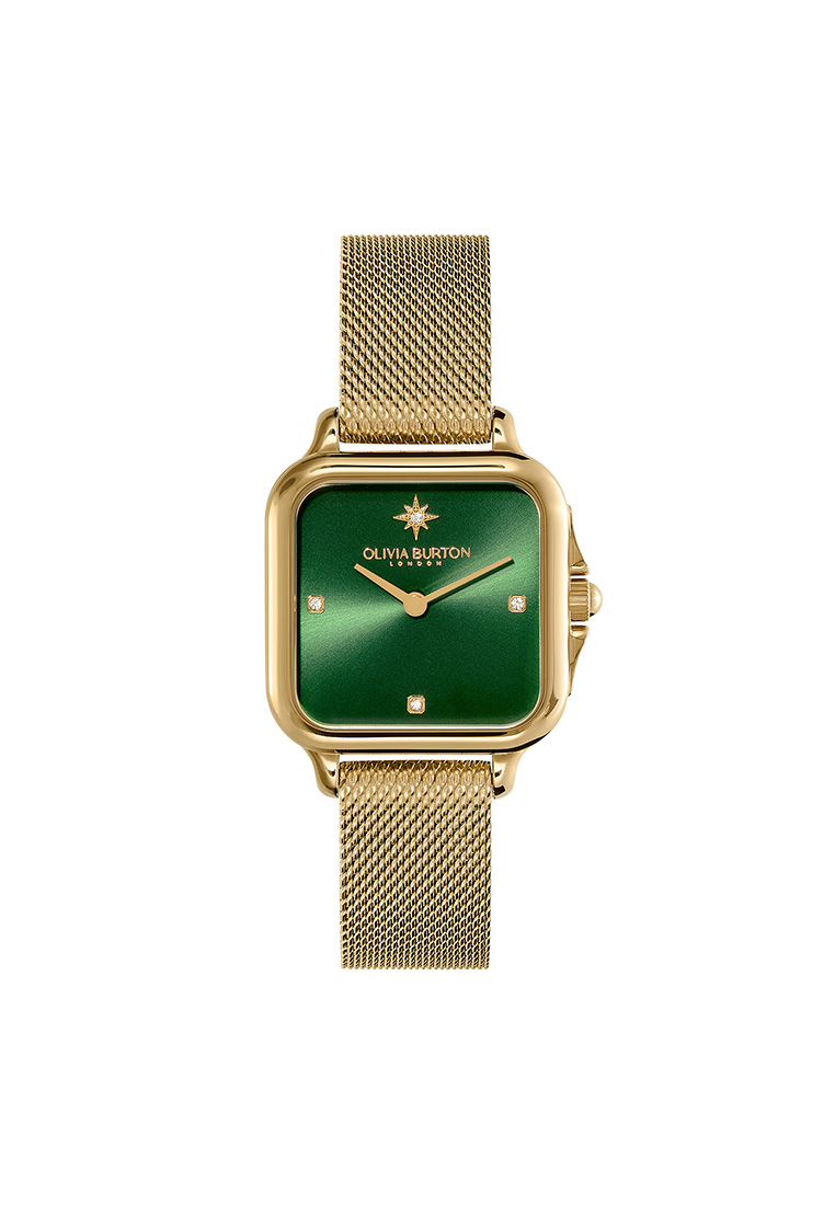 Olivia Burton GROSVENOR Women's Watch IONIC PLATED THIN GOLD STEEL Strap - Green Dial 24000087
