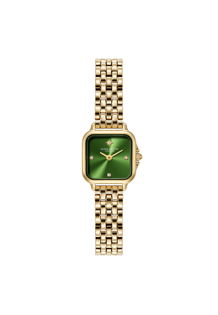 Olivia Burton MINI GROSVENOR LE Women's Watch IONIC PLATED THIN GOLD STEEL Strap - Green Dial 240003