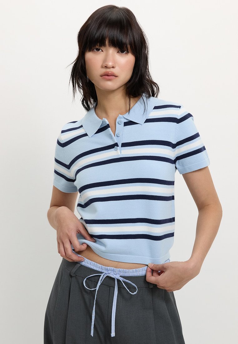 Pomelo Striped Polo Top - Baby Blue