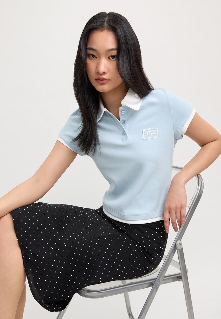 Pomelo Contrast Collar Polo Crop Top - Blue