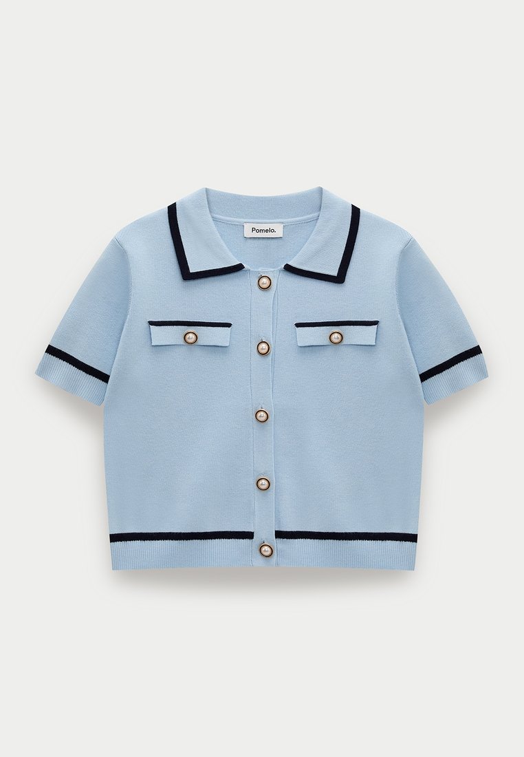 Pomelo Button Front Knit Polo Top - Blue