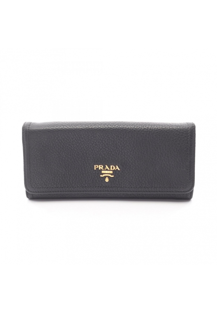 PRADA Pre-Loved Prada VIT DAINO Bi-fold Long Wallet leather black