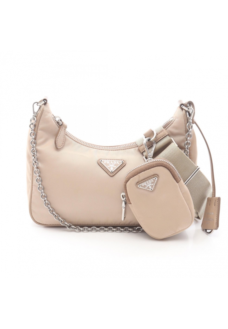 Prada Pre-Loved Prada Re-Edition 2005 chain shoulder bag Nylon leather beige
