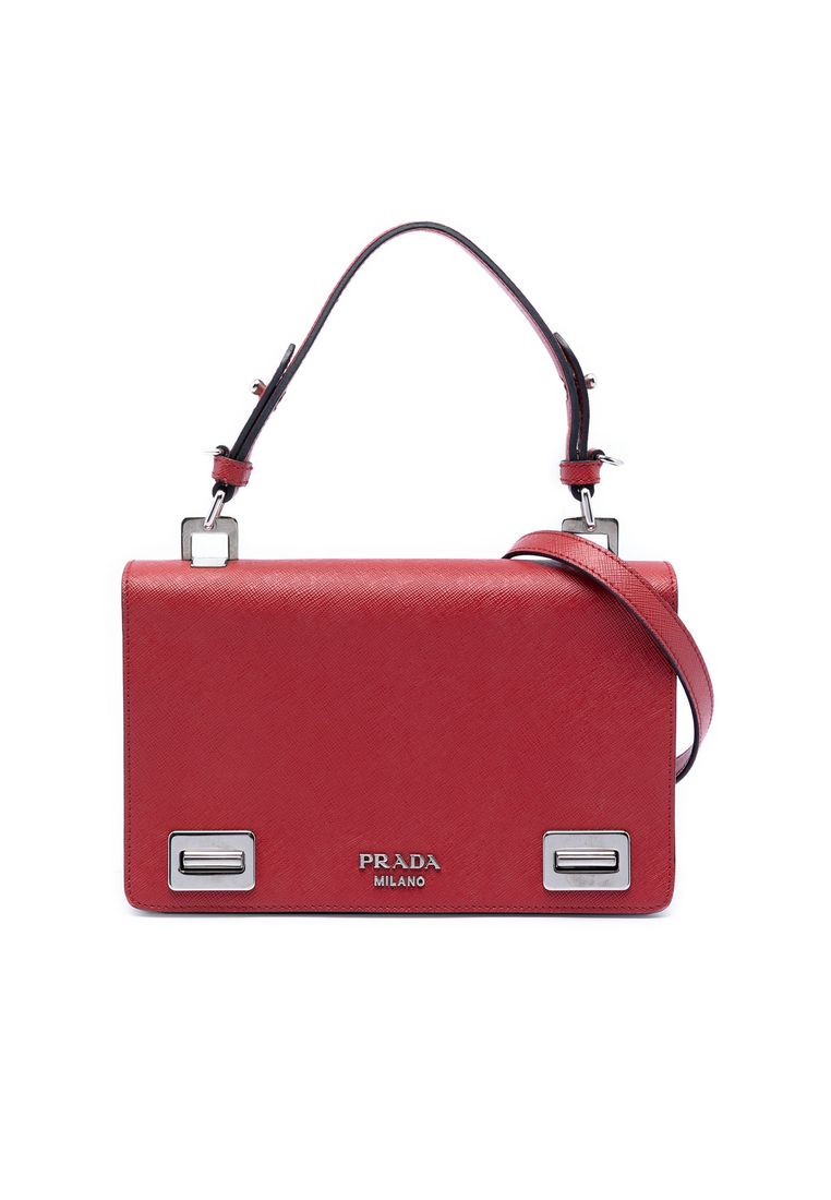 Prada Pre-Loved Prada Saffiano Double Turn Lock Top Handle Bag