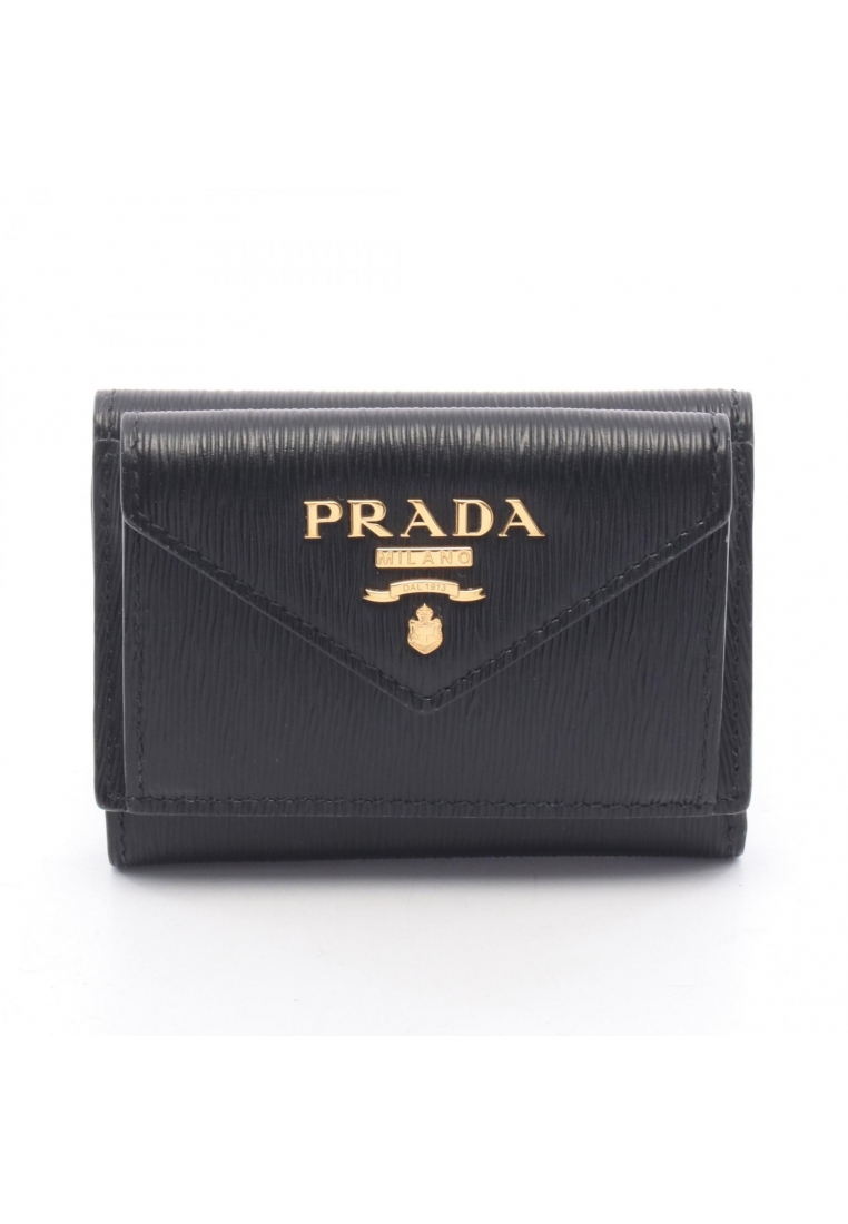 Prada Pre-Loved Prada VITELLO MOVE compact wallet trifold wallet leather black
