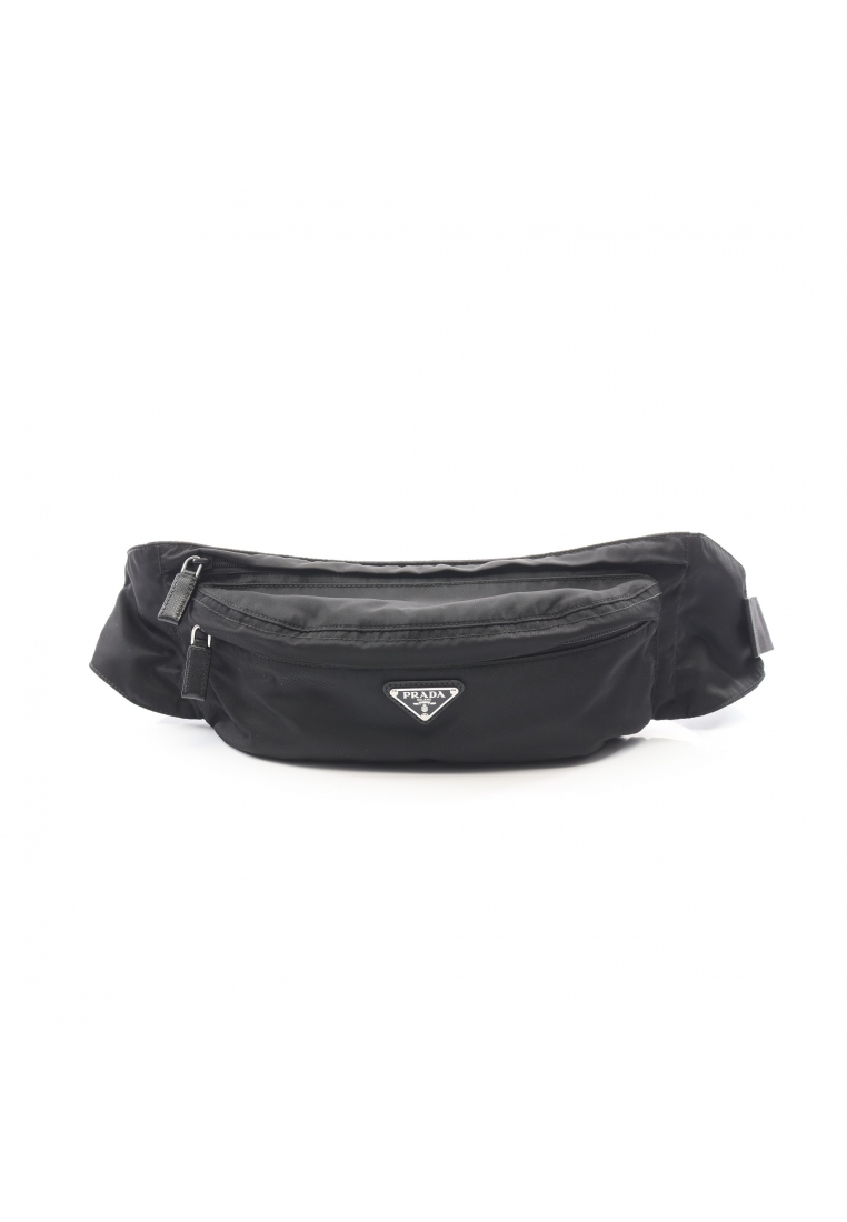 Prada Pre-Loved Prada triangle logo body bag waist bag Nylon Saffiano leather black