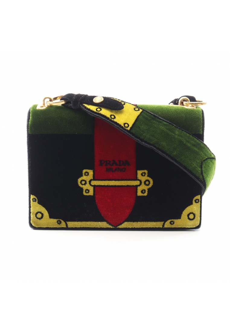 PRADA Pre-Loved Prada cahier Shoulder bag Velor black multicolor