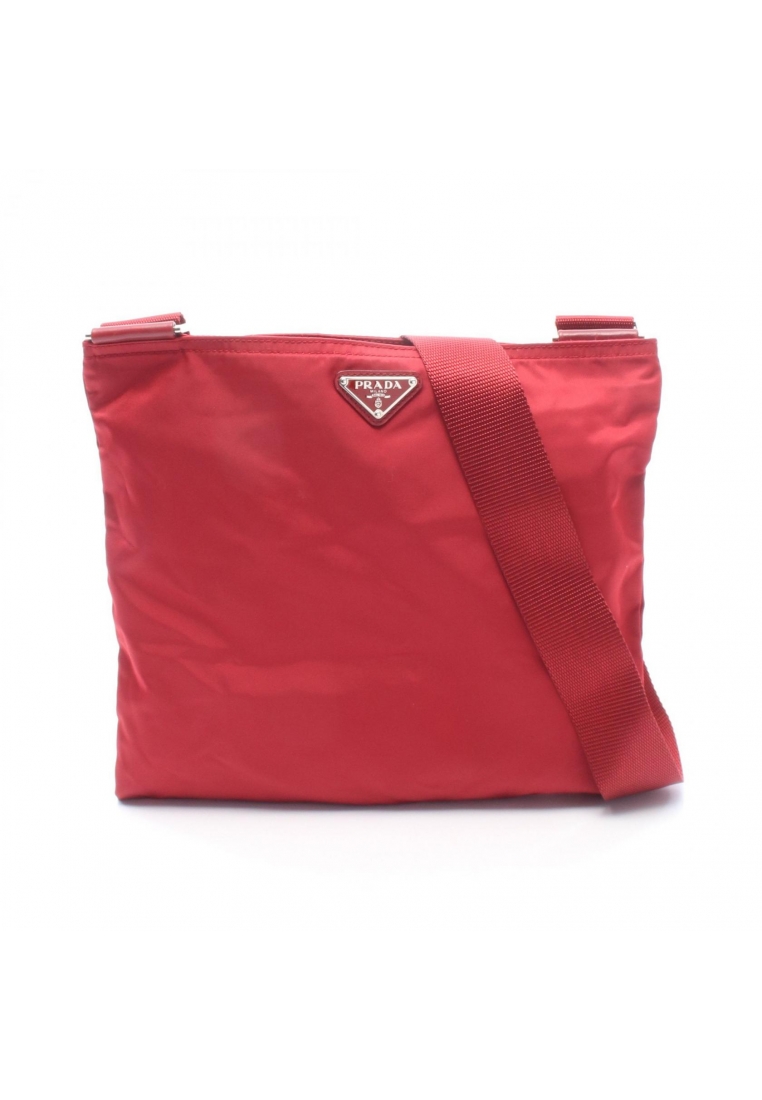 PRADA Pre-Loved Prada triangle logo Shoulder bag Nylon leather Red