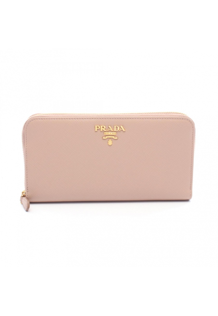 PRADA Pre-Loved Prada SAFFIANO MULTIC round zipper long wallet Saffiano leather pink beige