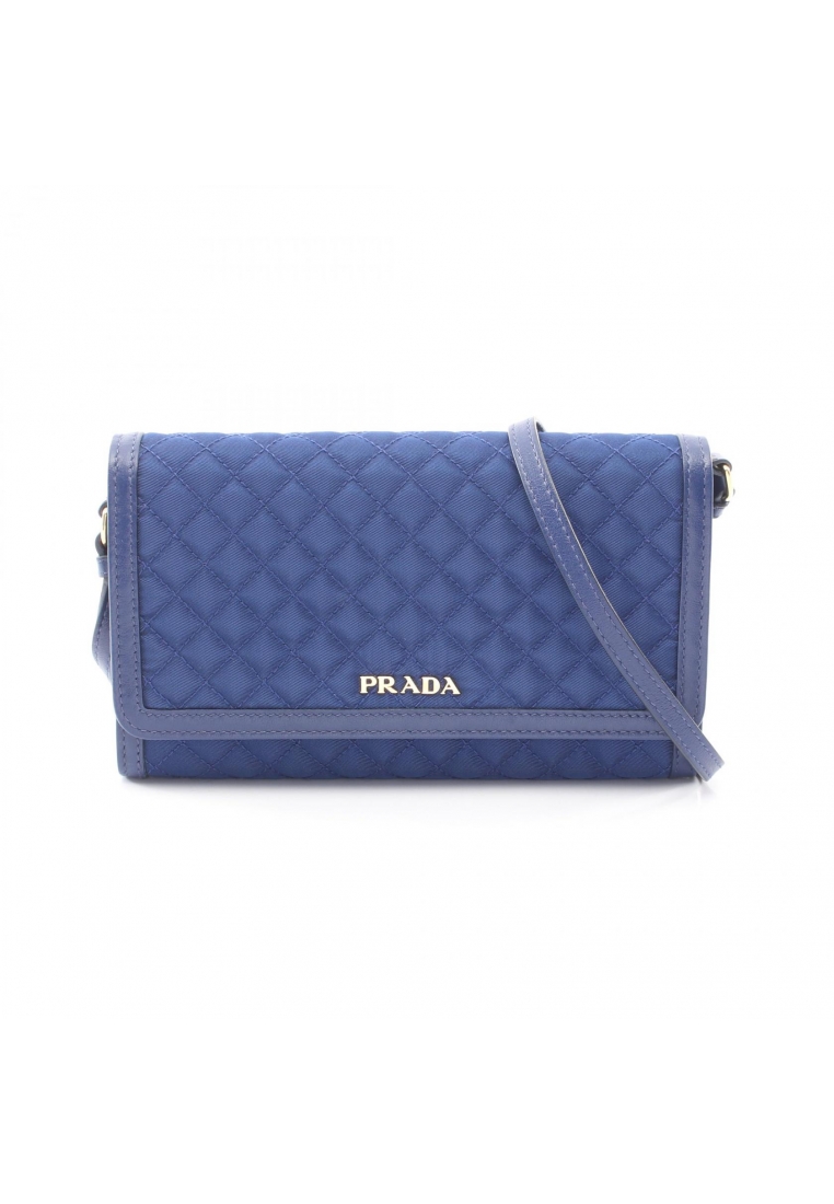 Prada Pre-Loved Prada quilting shoulder wallet Nylon leather blue